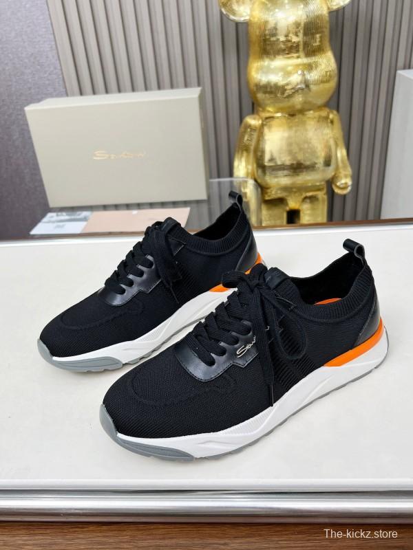 2025 Unisex Santoni Black Wool Blend Knit Mesh Sneakers AS00320