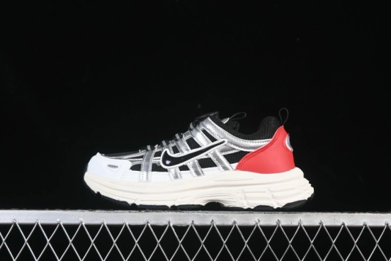 Nike P-6000 Retro Casual Sports Kids Shoes - Silver Red Black Swoosh