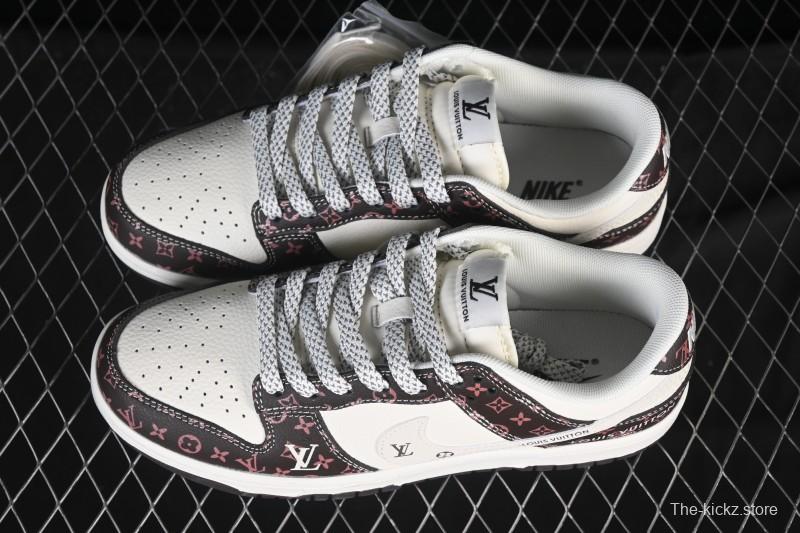 Nike SB Dunk Low LV Collaboration White Brown Classic Anniversary High-End Custom Low-Top Casual Skate Shoes - CX5050-Y05