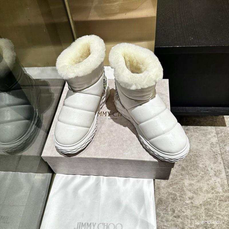Jimmy Choo 2025 SS Casual White Sneakers with Genuine Wool Snow Boots - LY00340