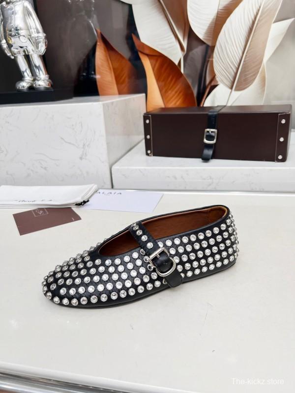 Alaia 2025/SS Crystal Embellished Ballet Dance Shoes with 0.8CM Inner Height - LY00340