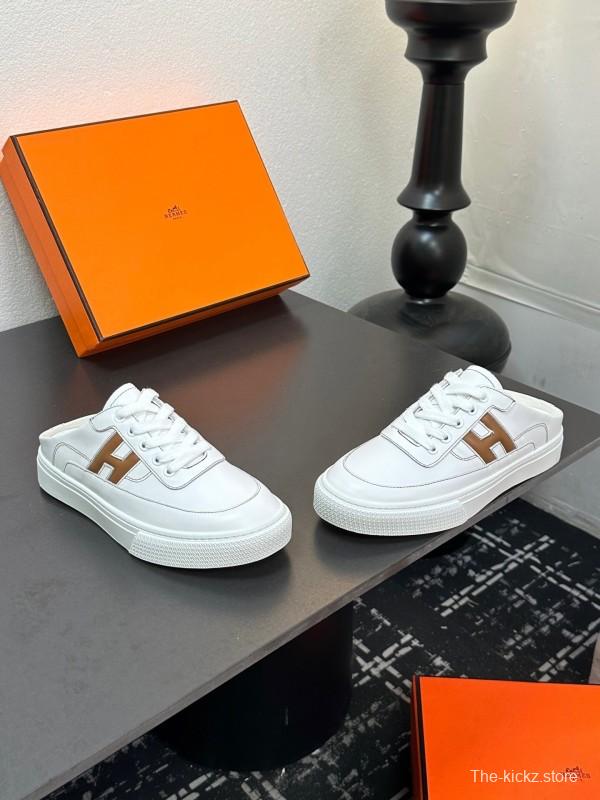 Hermes Deep Series Couple White Sneakers Casual Skate Shoes - AS00320