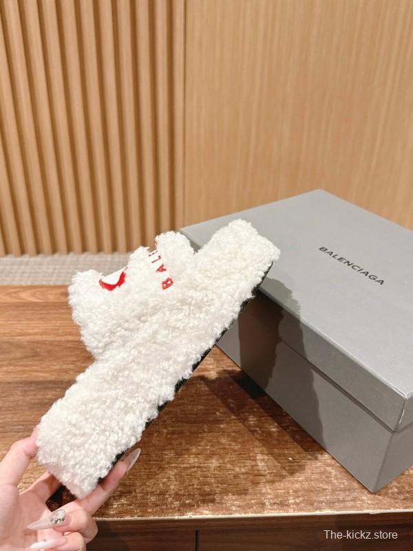 Balenciaga 2025 SS Qixi Limited Series Letter Embroidery Platform Shearling Slippers - AS00200