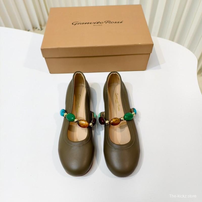 Gianvito Rossi Bohemian Style Turquoise Flat Ballet Shoes - LY00320