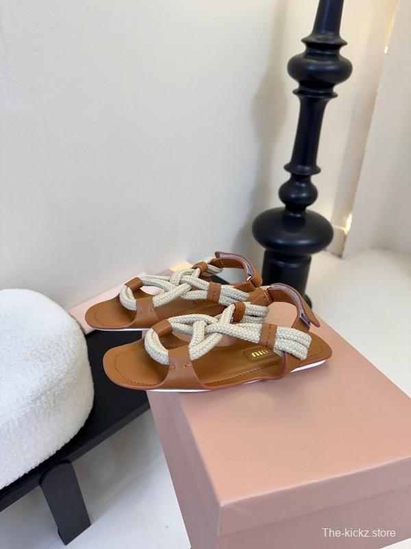 Miu 2025 SS Fashion Week Jute Woven Sandals - KFY00330