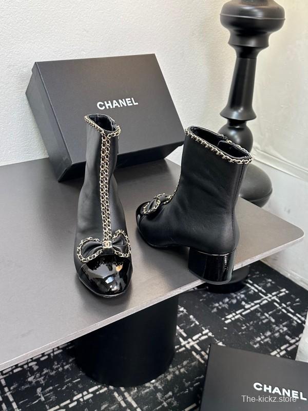 Chanel 2025/SS Chain Bow Chunky Heel Ankle Boots - LY00370