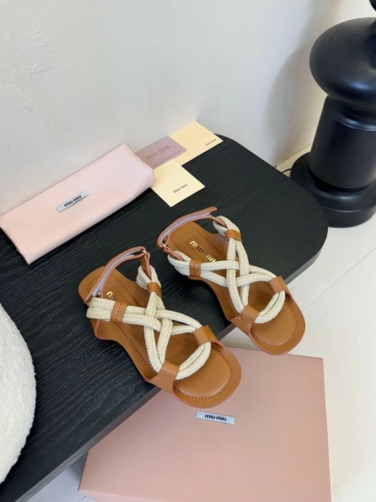 Miu 2025 SS Fashion Week Jute Woven Sandals - KFY00330